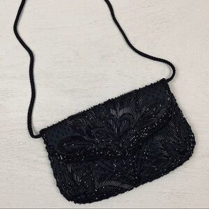 Vintage Black Beaded Mini Crossbody Evening Purse